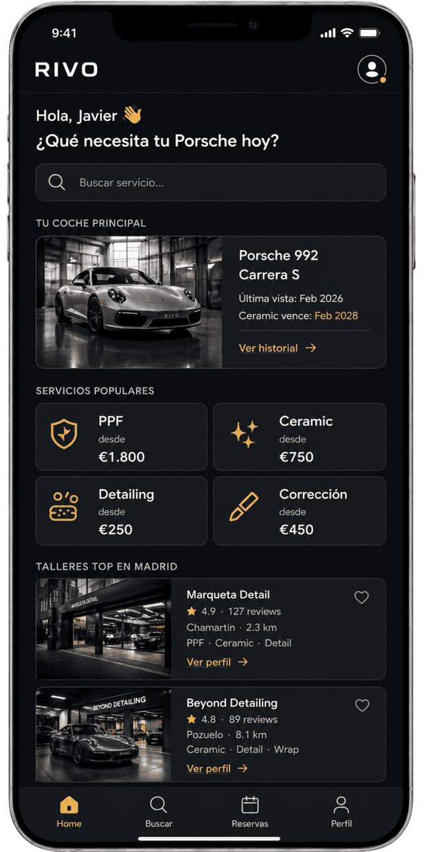 App RIVO — pantalla principal